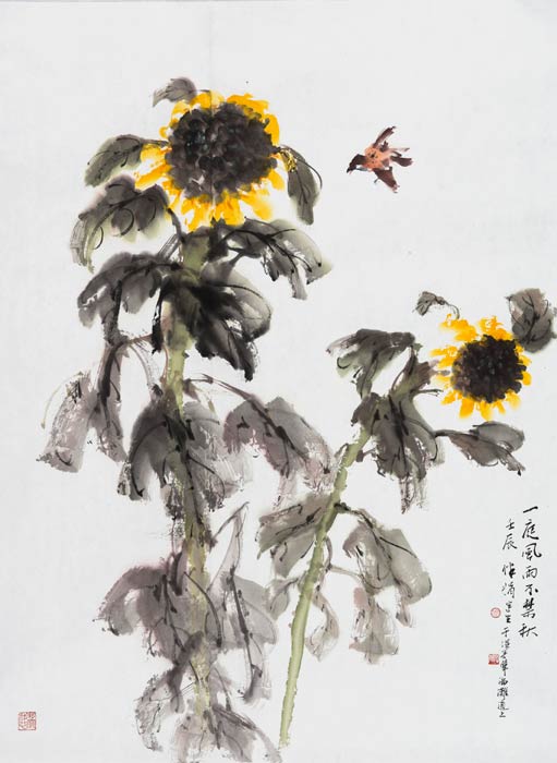 Sunflowers in the Aftermath of Wind and Rain in Autumn - 2013